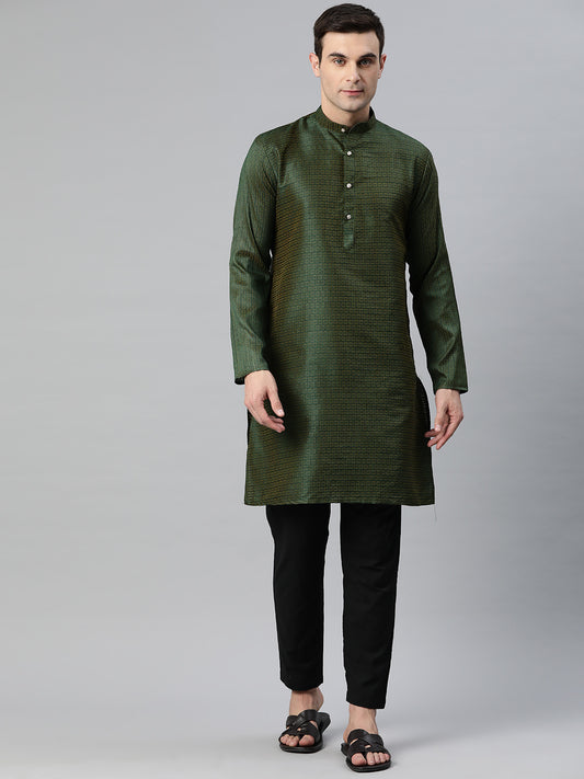 Luxrio Kurta for men Cotton Blend Long Printed Straight Fit Green