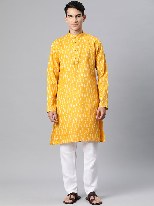 Luxrio Kurta for men Cotton Blend Long Printed Straight Fit Yellow