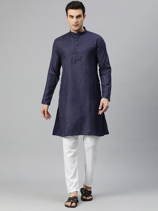 Luxrio Kurta for men Cotton Blend Long Printed Straight Fit Blue