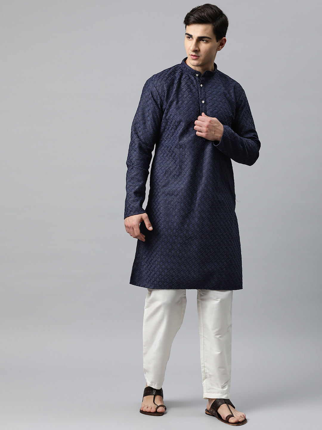 Luxrio Kurta for men Cotton Blend Long Printed Straight Fit Blue