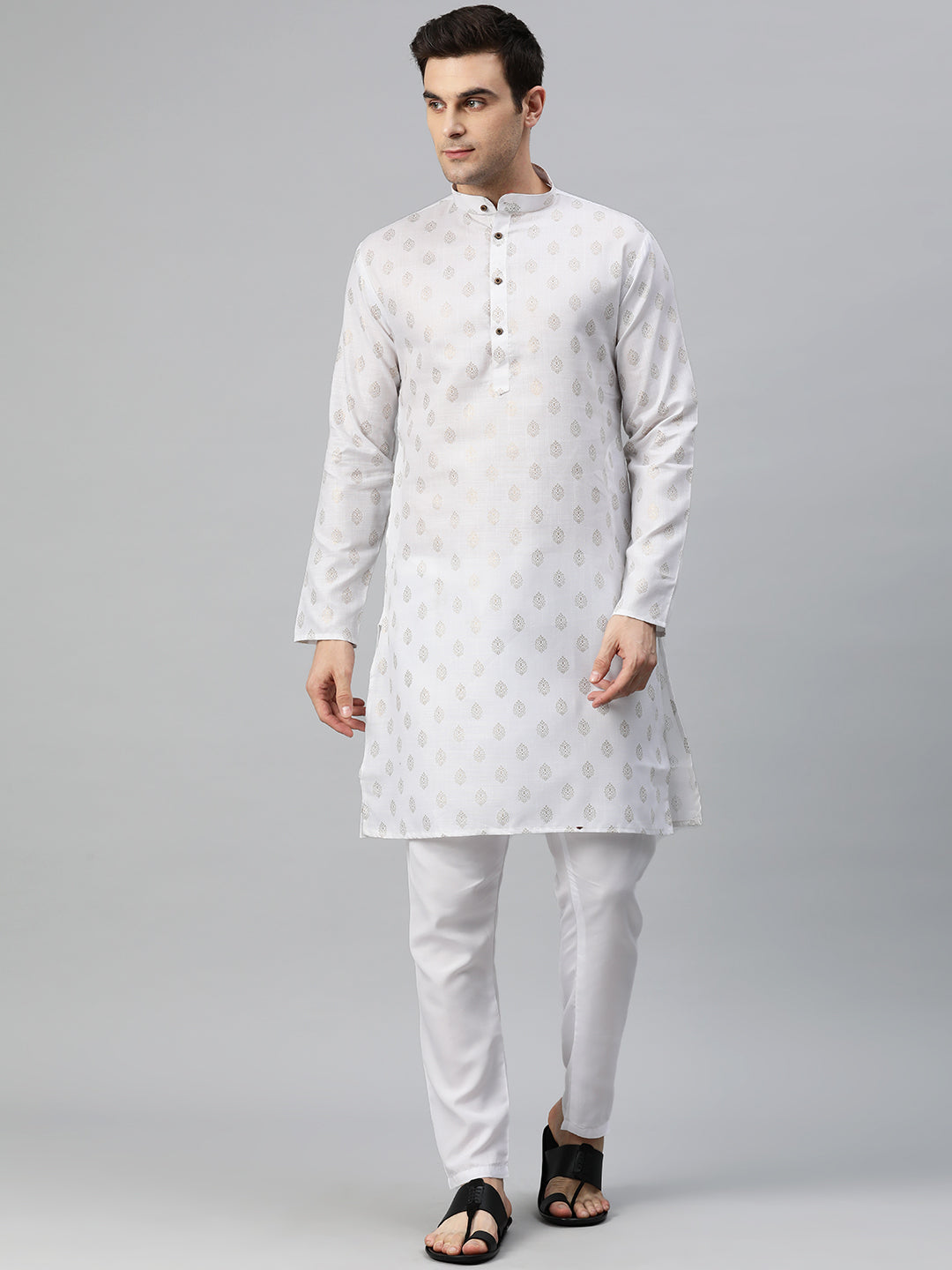 Luxrio Kurta for men Cotton Blend Long Printed Straight Fit White