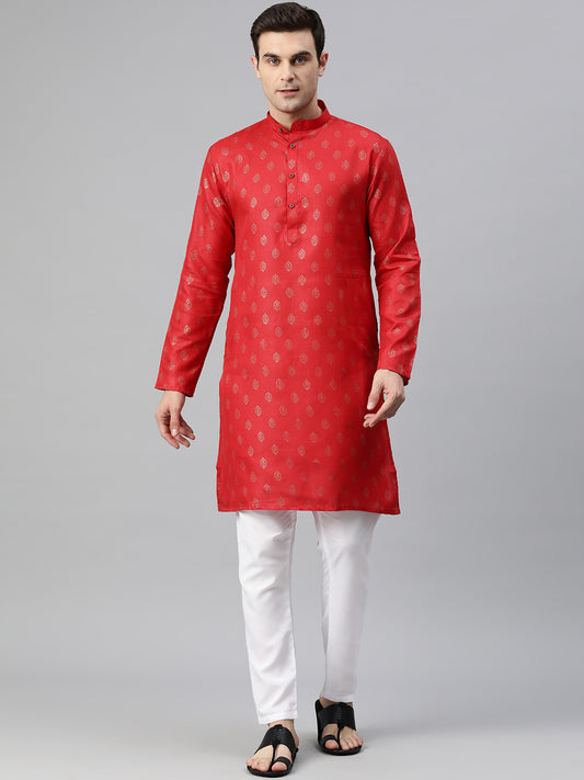 Luxrio Kurta for men Cotton Blend Long Printed Straight Fit Red