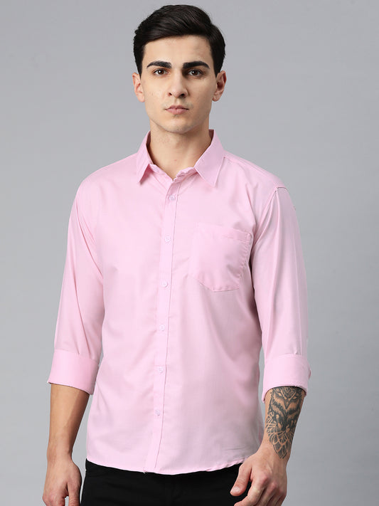 Luxrio Men's Checkered Full Sleeves Formal Shirt Pink