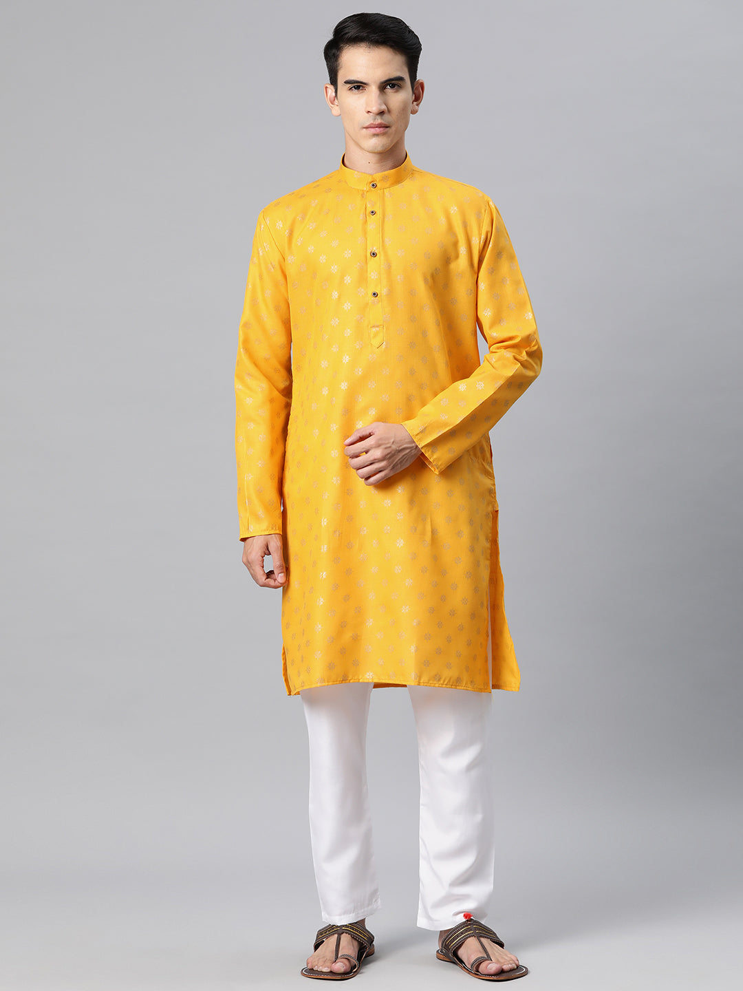 Luxrio Kurta for men Cotton Blend Long Printed Straight Fit Yellow