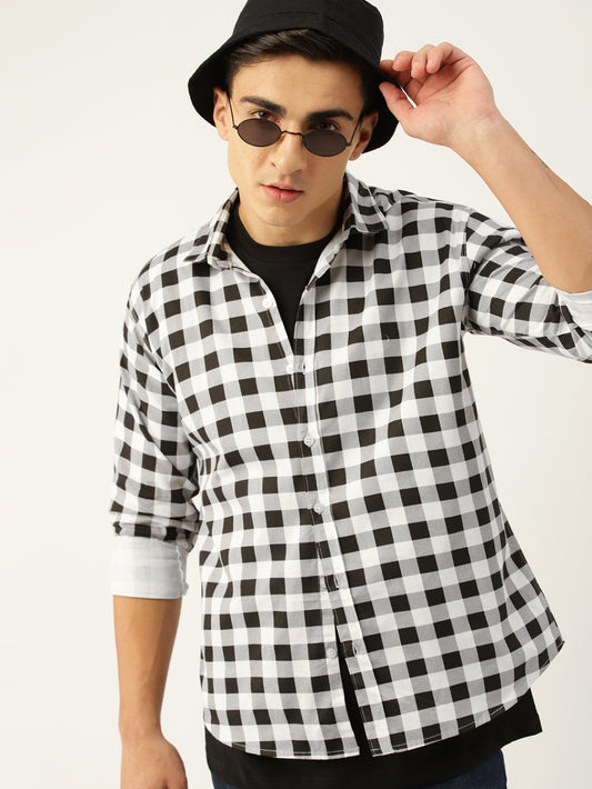 Luxrio Men's Checkered Full Sleeves Casual Shirt Black