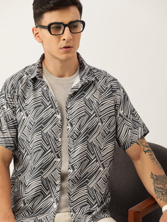 Luxrio Men's Printed Slim Fit Half Sleeves Cotton Casual Shirt