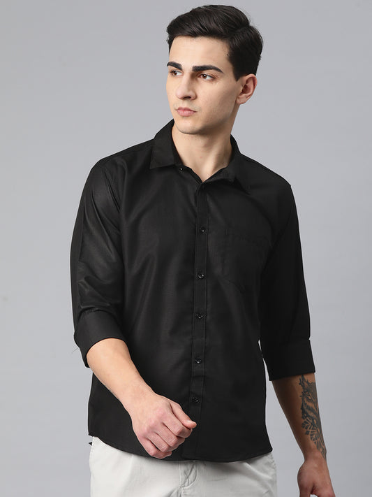 Luxrio Men's Checkered Full Sleeves Formal Shirt Black