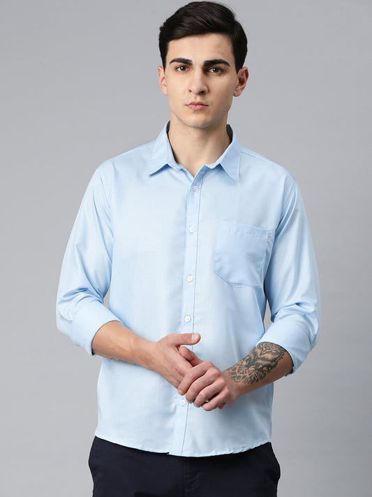 Luxrio Men's Checkered Full Sleeves Formal Shirt Sky Blue
