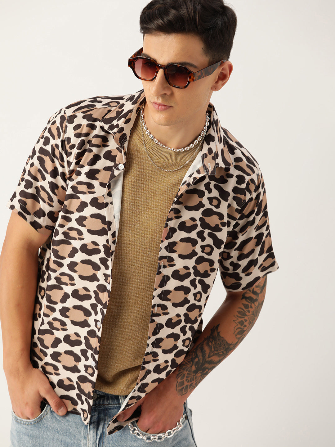 Luxrio Men's Printed Slim Fit Half Sleeves Cotton Casual Shirt