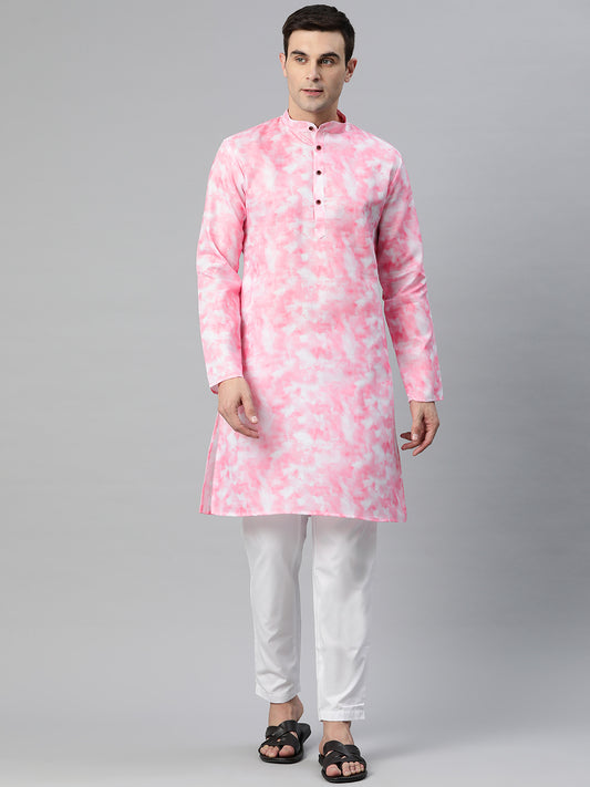 Luxrio Kurta for men Cotton Blend Long Printed Straight Fit Pink