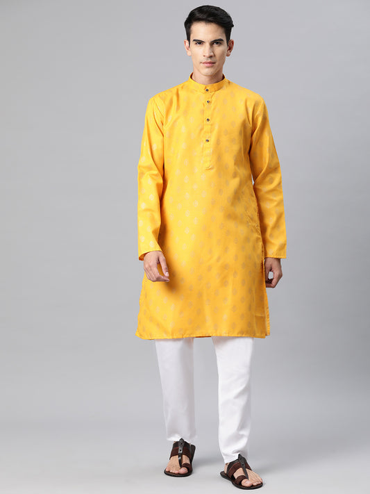 Luxrio Kurta for men Cotton Blend Long Printed Straight Fit Yellow