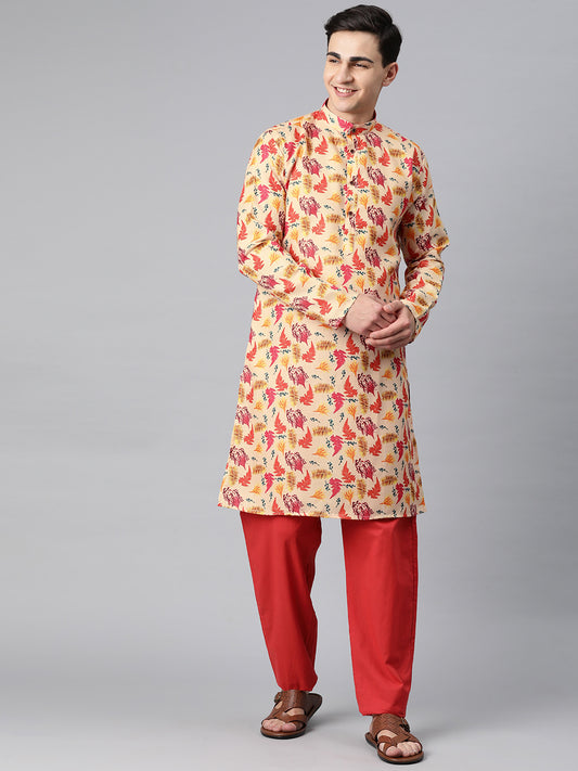 Luxrio Kurta for men Cotton Blend Long Printed Straight Fit Red