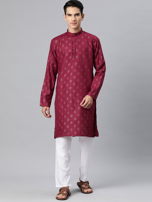 Luxrio Kurta for men Cotton Blend Long Printed Straight Fit Maroon