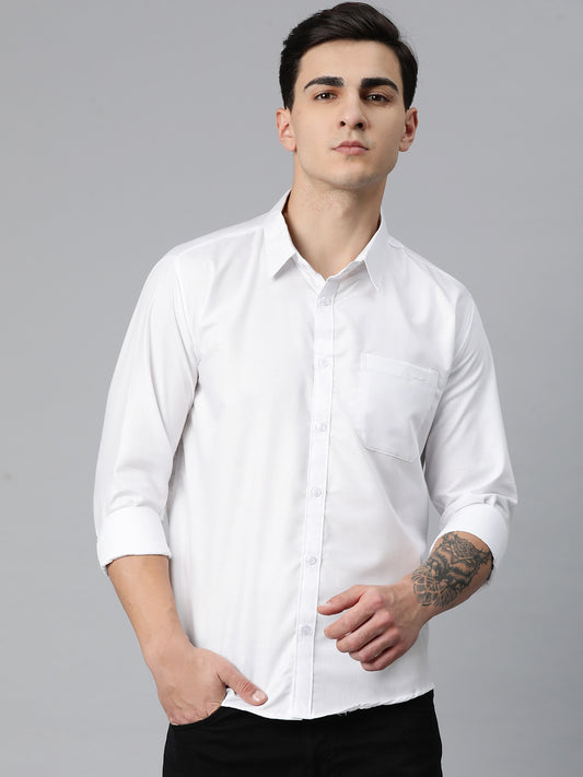Luxrio Men's Checkered Full Sleeves Formal Shirt White