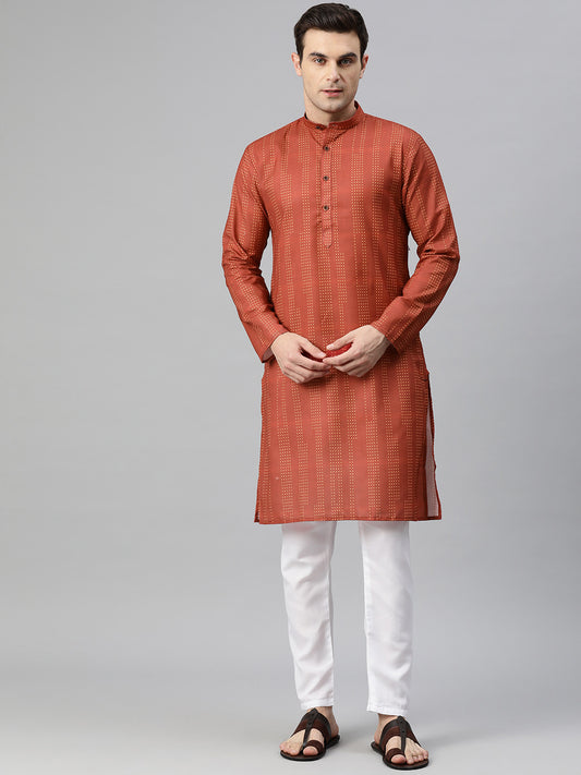 Luxrio Kurta for men Cotton Blend Long Printed Straight Fit Red