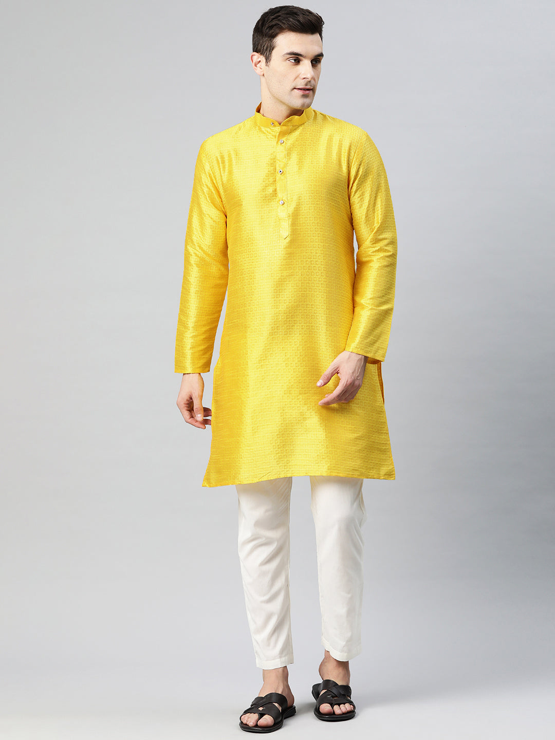 Luxrio Kurta for men Cotton Blend Long Printed Straight Fit Yellow