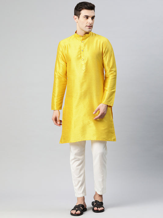 Luxrio Kurta for men Cotton Blend Long Printed Straight Fit Yellow