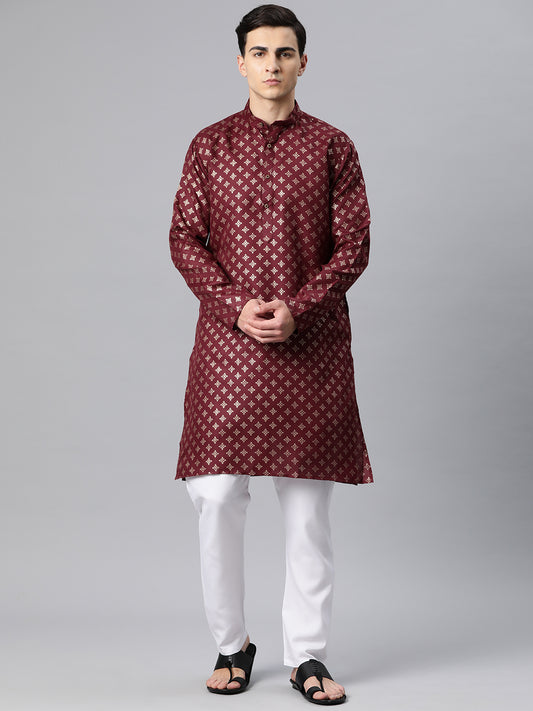 Luxrio Kurta for men Cotton Blend Long Printed Straight Fit Maroon