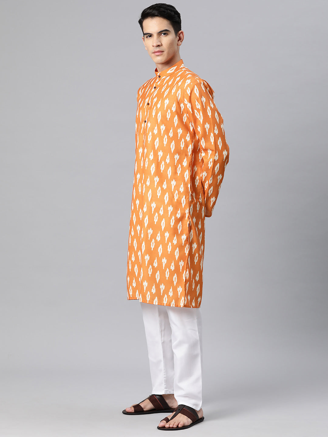 Luxrio Kurta for men Cotton Blend Long Printed Straight Fit Orange