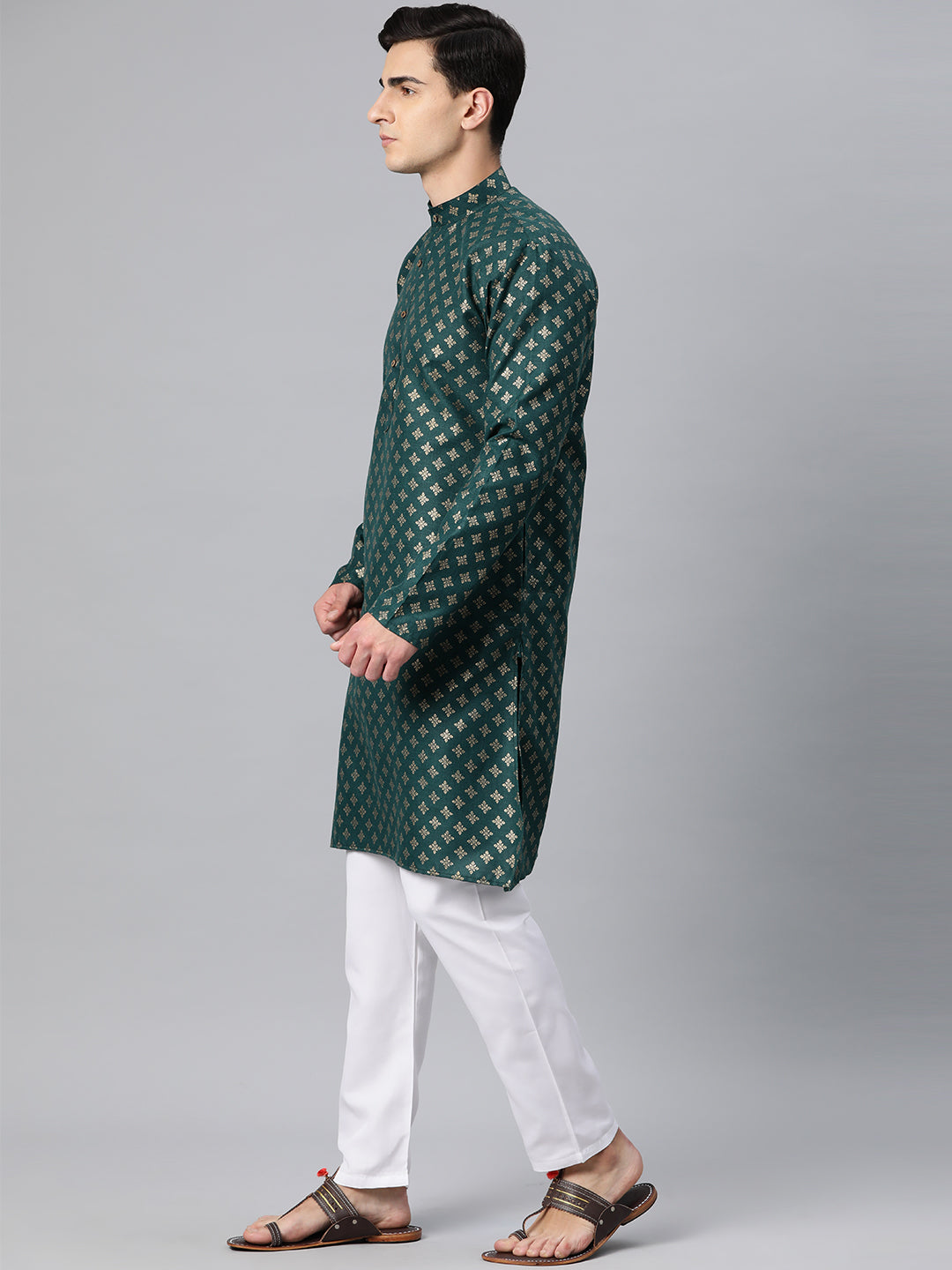 Luxrio Kurta for men Cotton Blend Long Printed Straight Fit Green