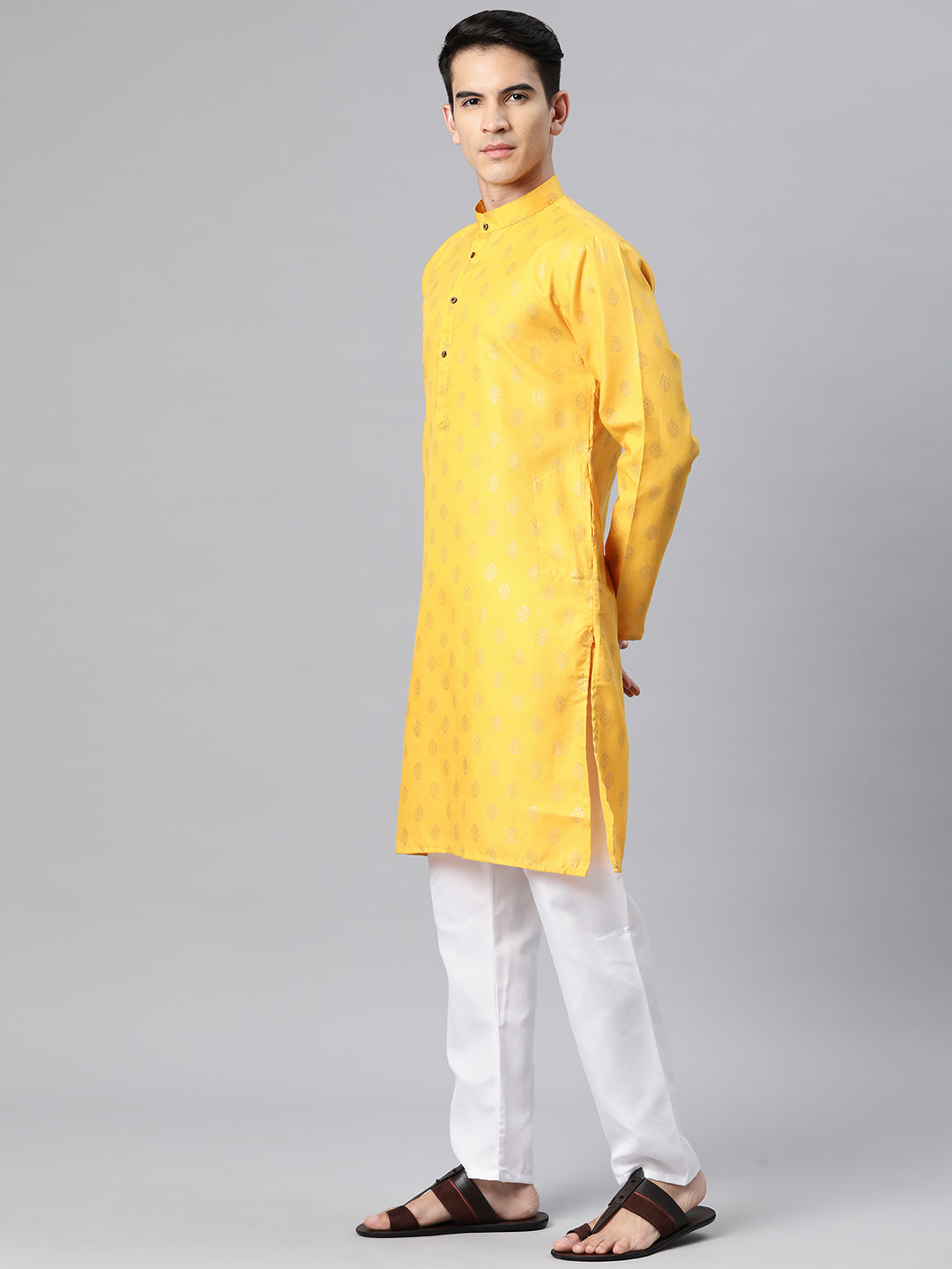 Luxrio Kurta for men Cotton Blend Long Printed Straight Fit Yellow