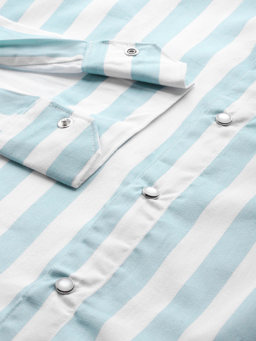 Luxrio Men's Stripped Mandarin Collared Full Sleeves Casual Shirt Blue