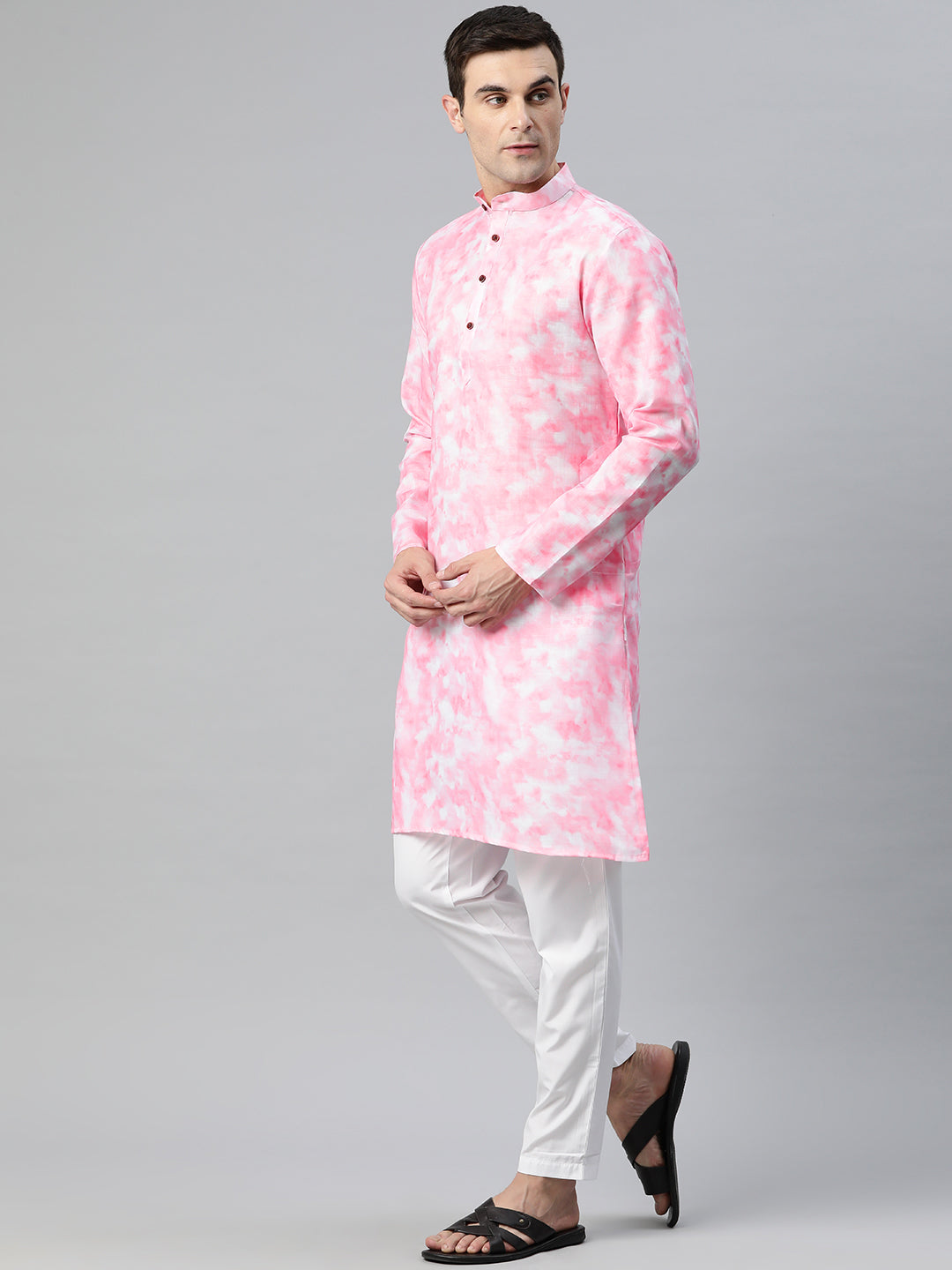 Luxrio Kurta for men Cotton Blend Long Printed Straight Fit Pink