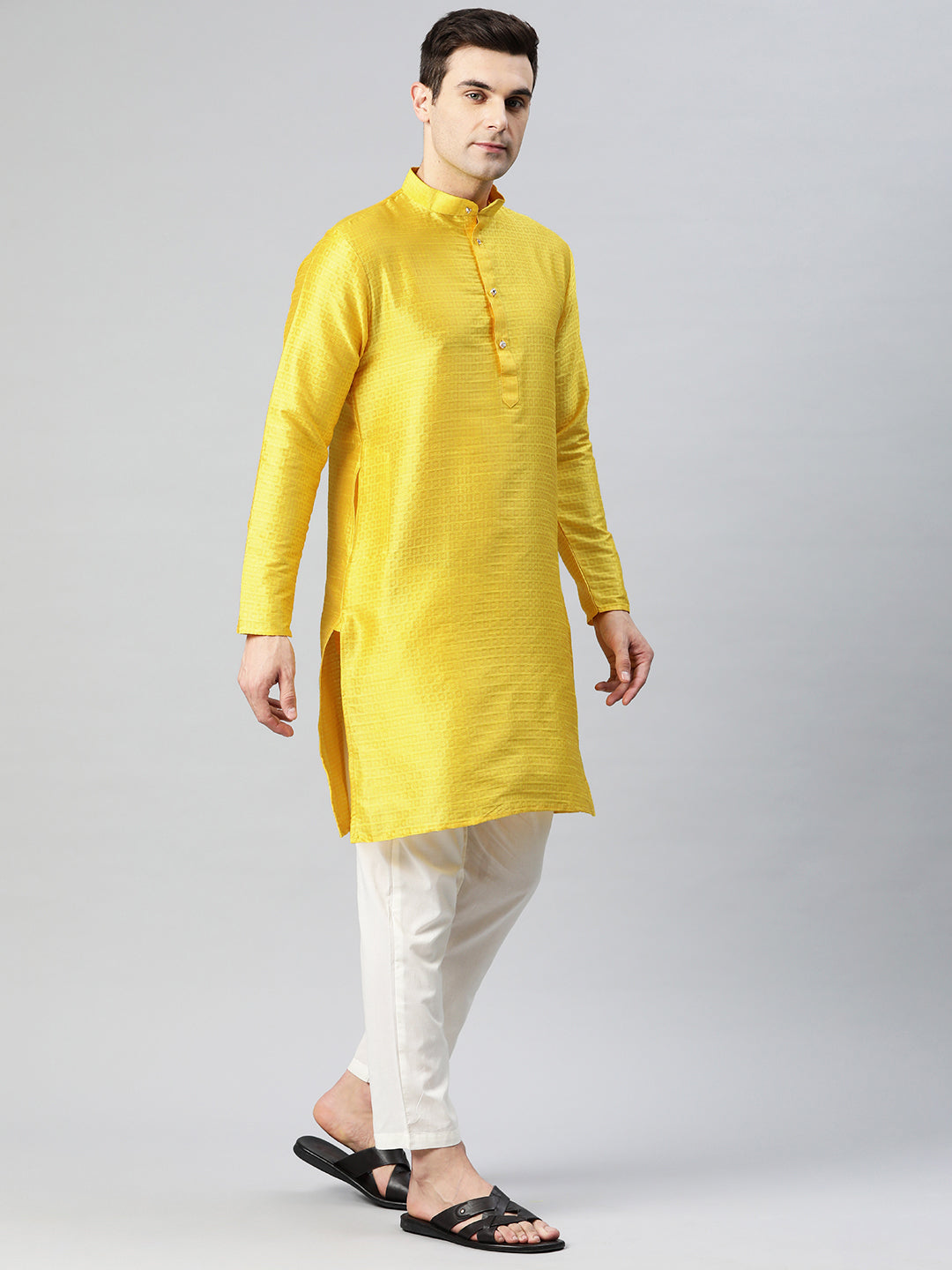 Luxrio Kurta for men Cotton Blend Long Printed Straight Fit Yellow