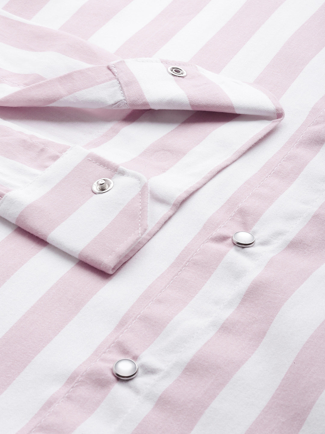 Luxrio Men's Stripped Mandarin Collared Full Sleeves Casual Shirt Pink