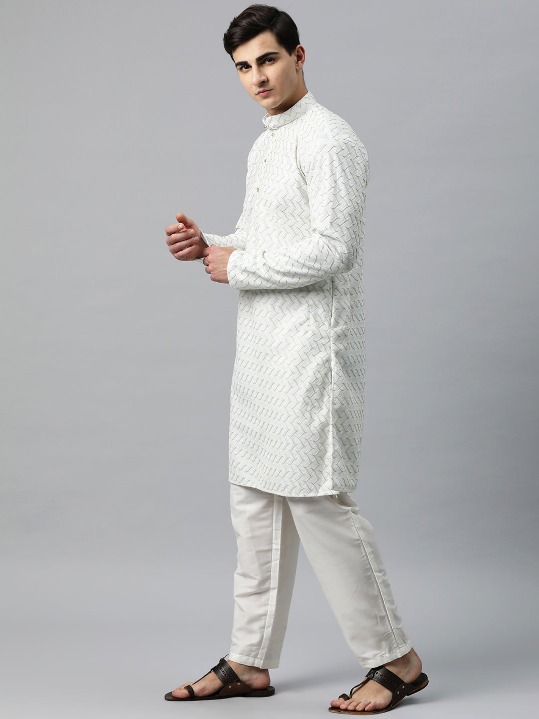 Luxrio Kurta for men Cotton Blend Long Printed Straight Fit White