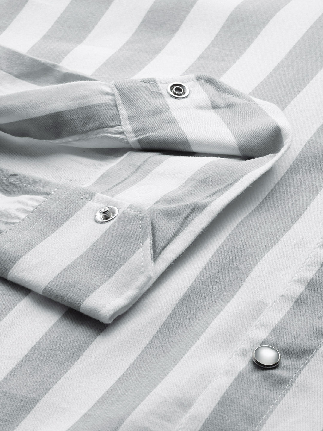 Luxrio Men's Stripped Mandarin Collared Full Sleeves Casual Shirt Grey