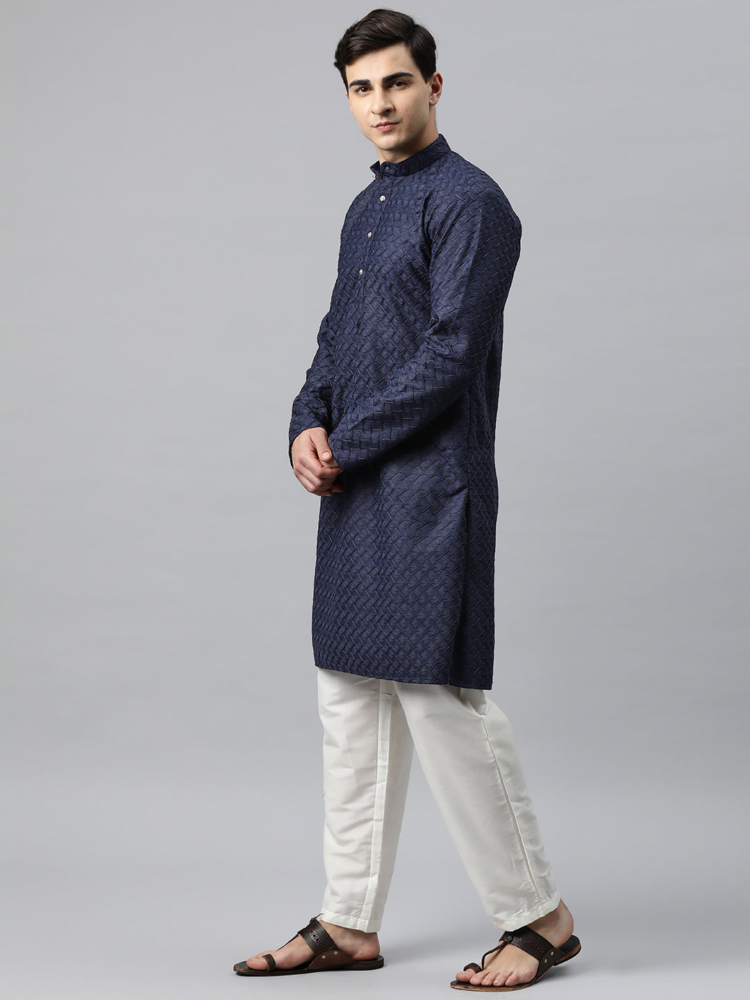 Luxrio Kurta for men Cotton Blend Long Printed Straight Fit Blue