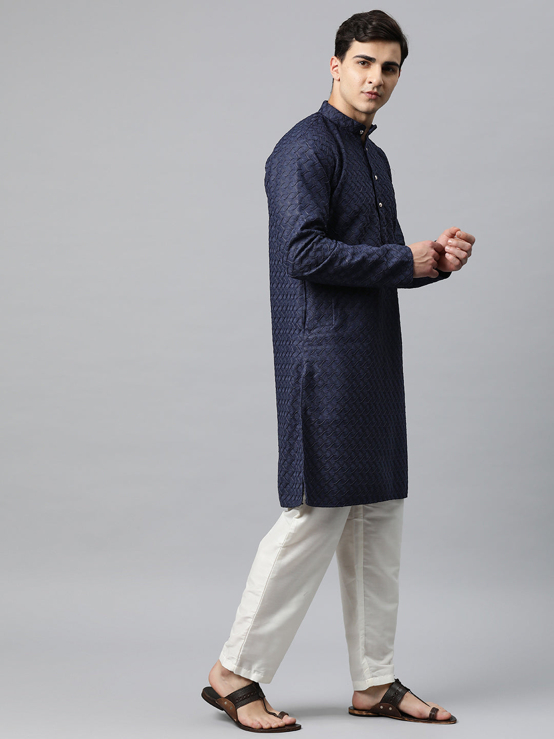 Luxrio Kurta for men Cotton Blend Long Printed Straight Fit Blue