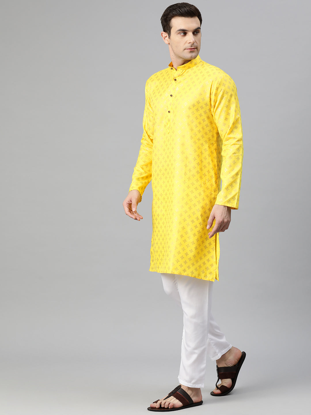 Luxrio Kurta for men Cotton Blend Long Printed Straight Fit Yellow