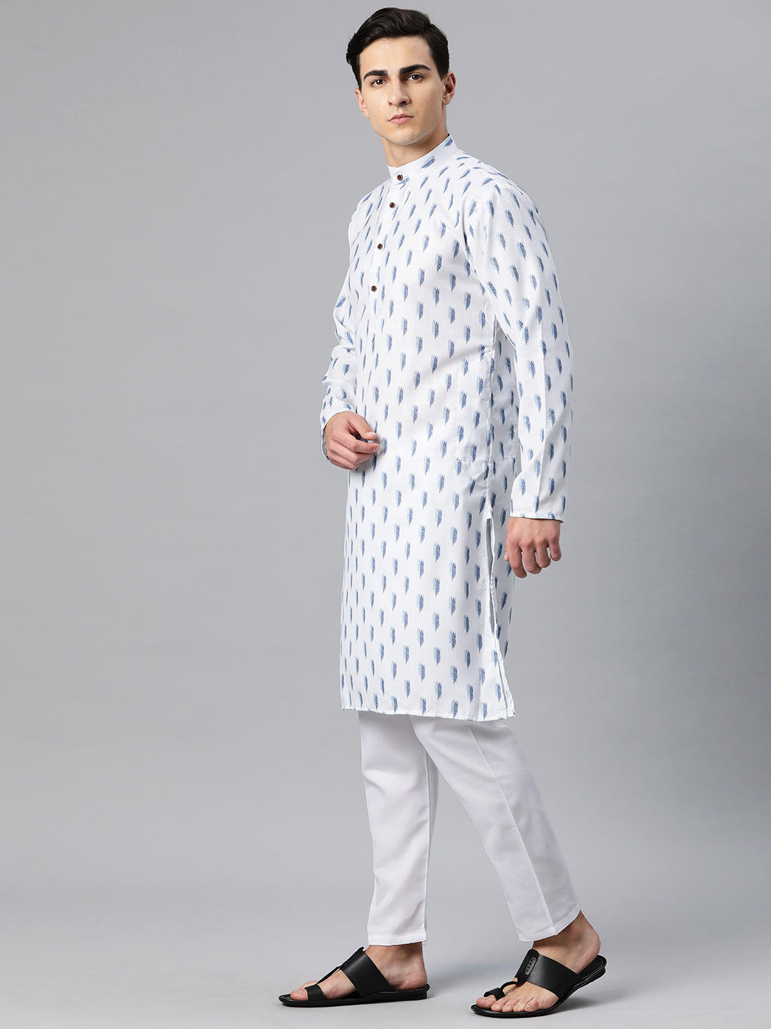 Luxrio Kurta for men Cotton Blend Long Printed Straight Fit White