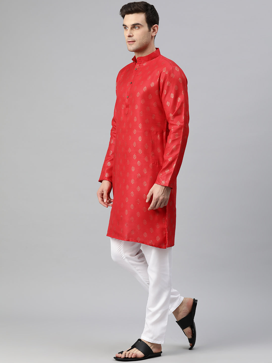 Luxrio Kurta for men Cotton Blend Long Printed Straight Fit Red