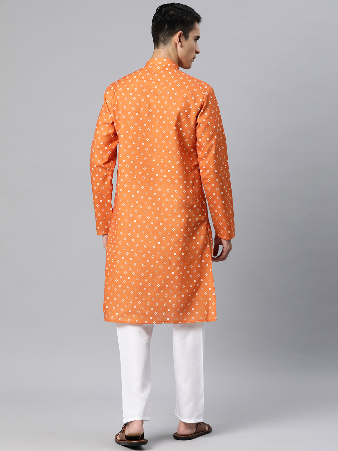 Luxrio Kurta for men Cotton Blend Long Printed Straight Fit Orange