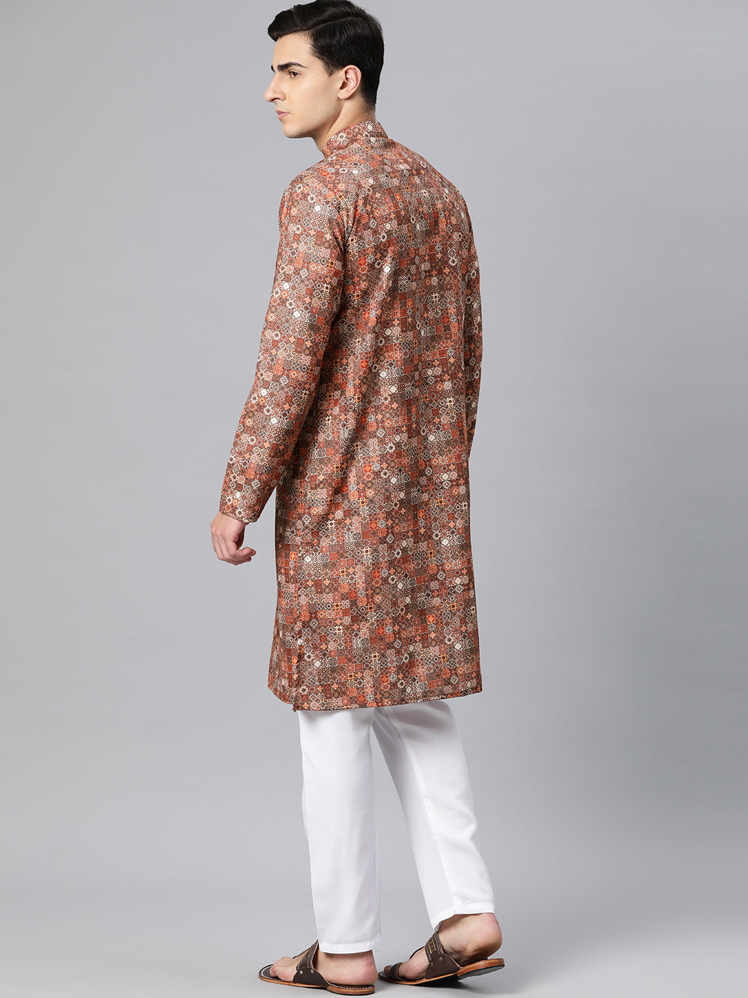 Luxrio Kurta for men Cotton Blend Long Printed Straight Fit White