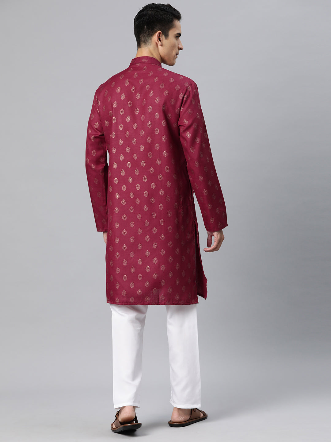 Luxrio Kurta for men Cotton Blend Long Printed Straight Fit Maroon