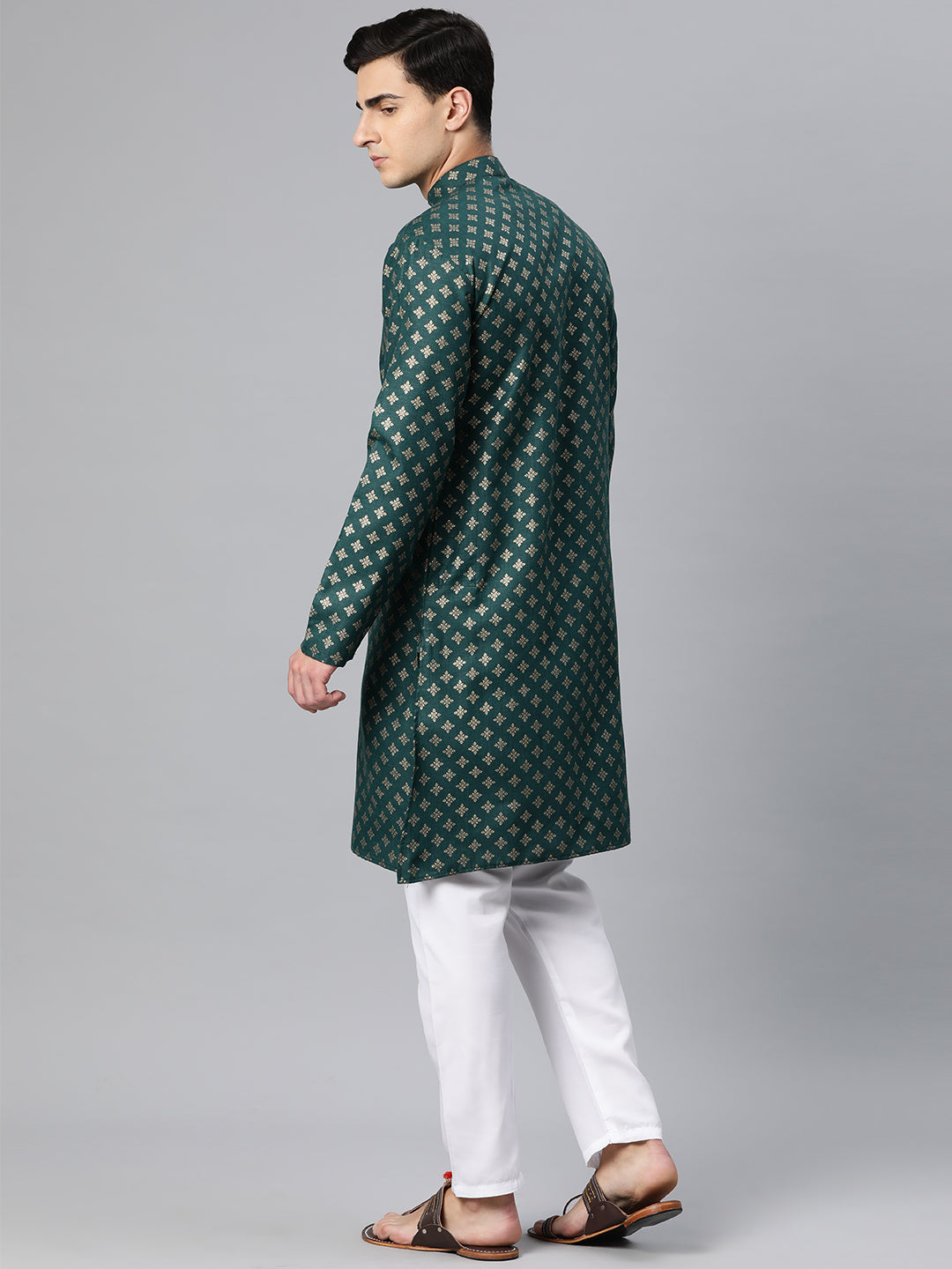 Luxrio Kurta for men Cotton Blend Long Printed Straight Fit Green