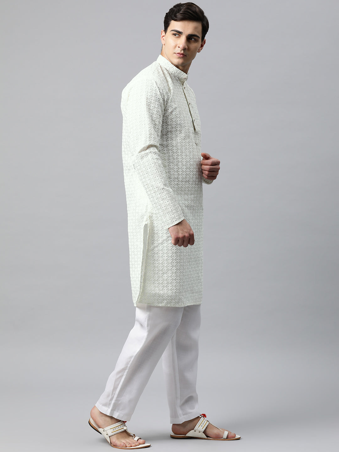 Luxrio Kurta for men Cotton Blend Long Printed Straight Fit White