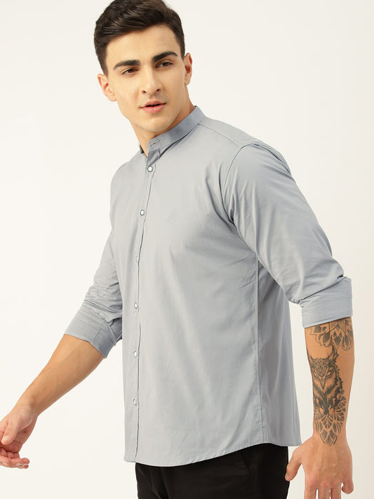 Luxrio Men's Solid Slim Fit Mandarin Collared Casual Shirt Grey
