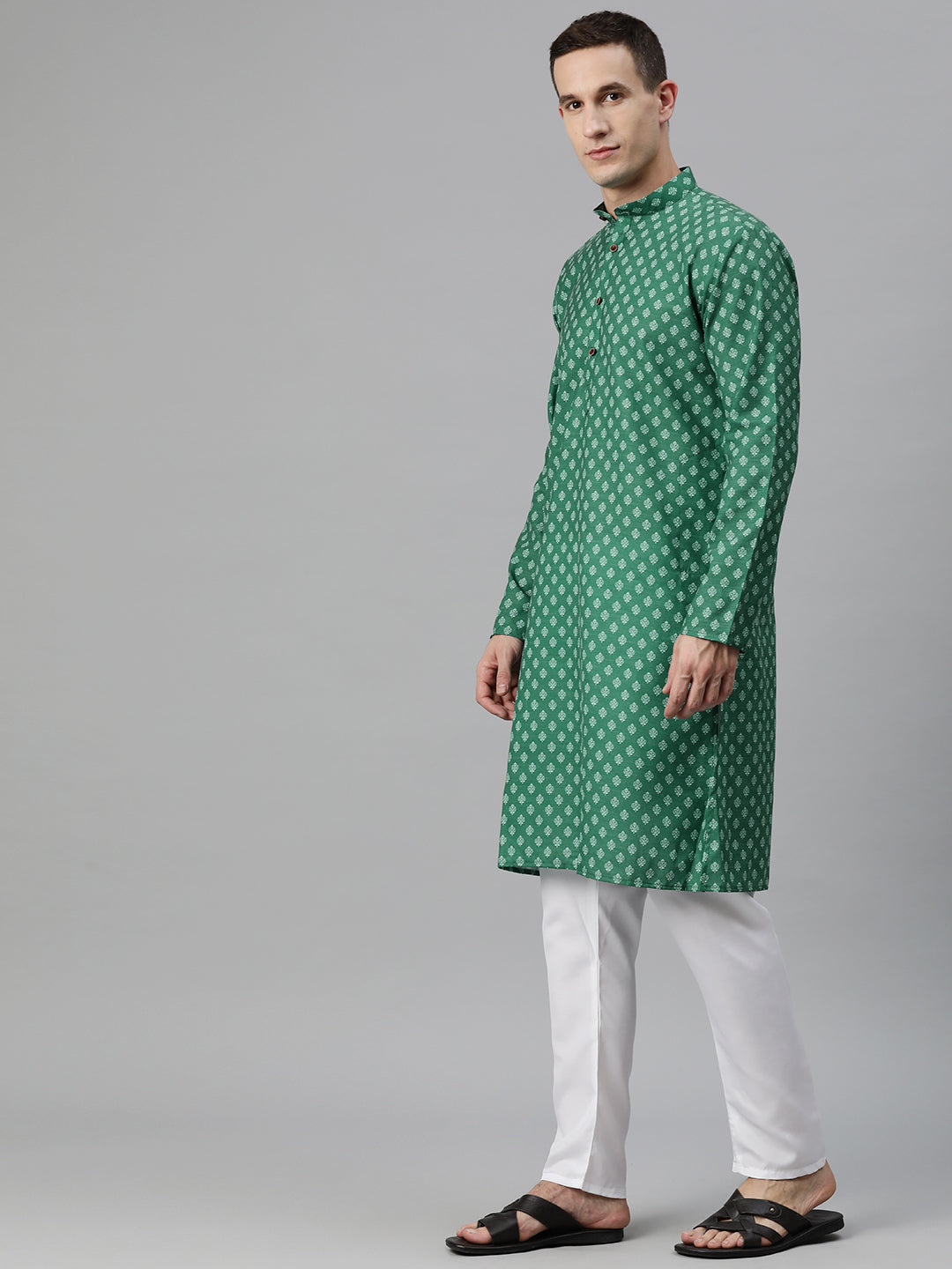 Luxrio Kurta for men Cotton Blend Long Printed Straight Fit Green