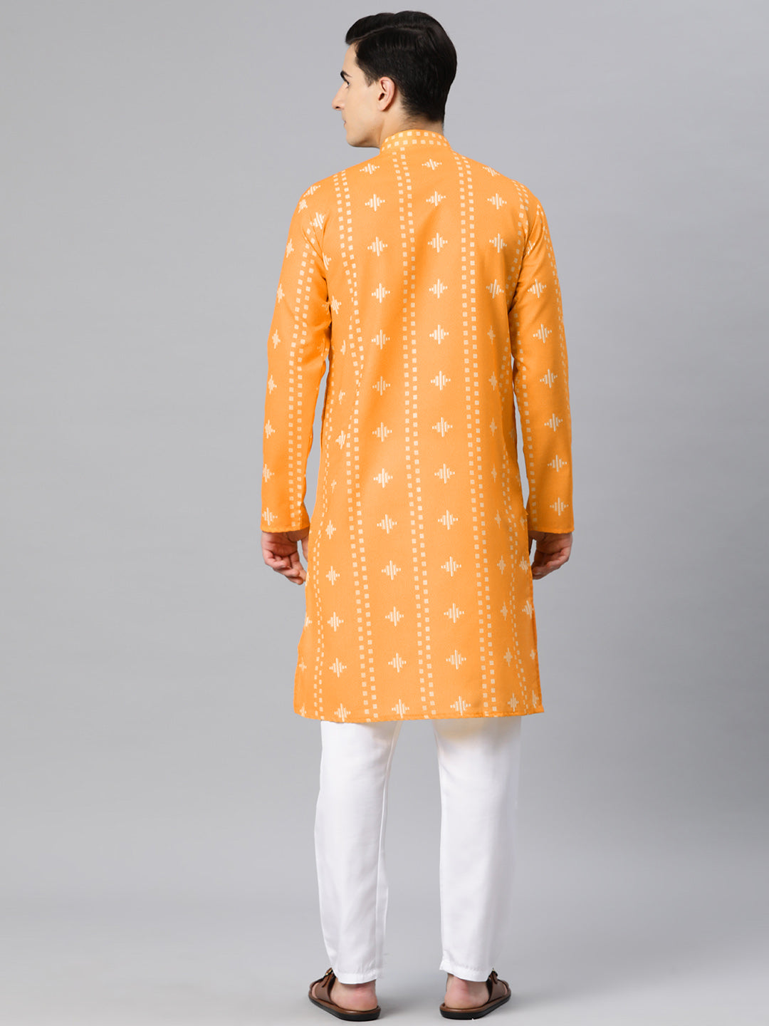 Luxrio Kurta for men Cotton Blend Long Printed Straight Fit Orange