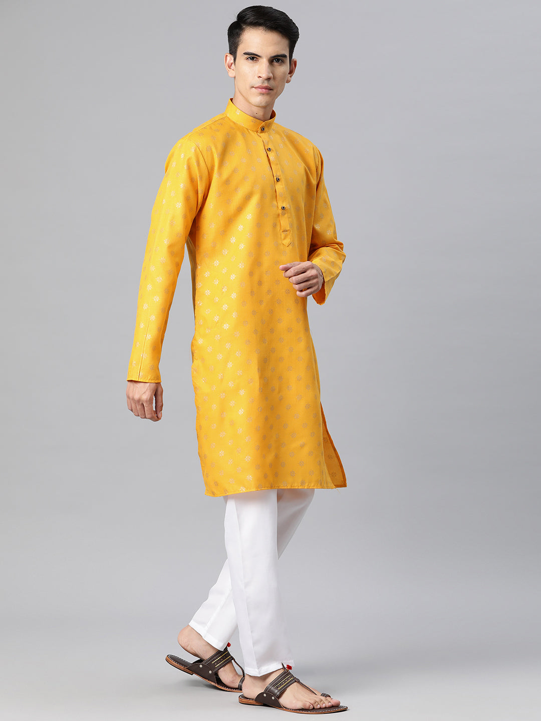 Luxrio Kurta for men Cotton Blend Long Printed Straight Fit Yellow