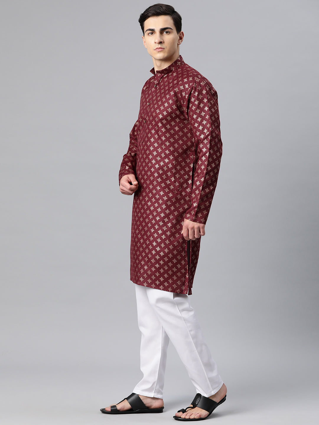 Luxrio Kurta for men Cotton Blend Long Printed Straight Fit Maroon