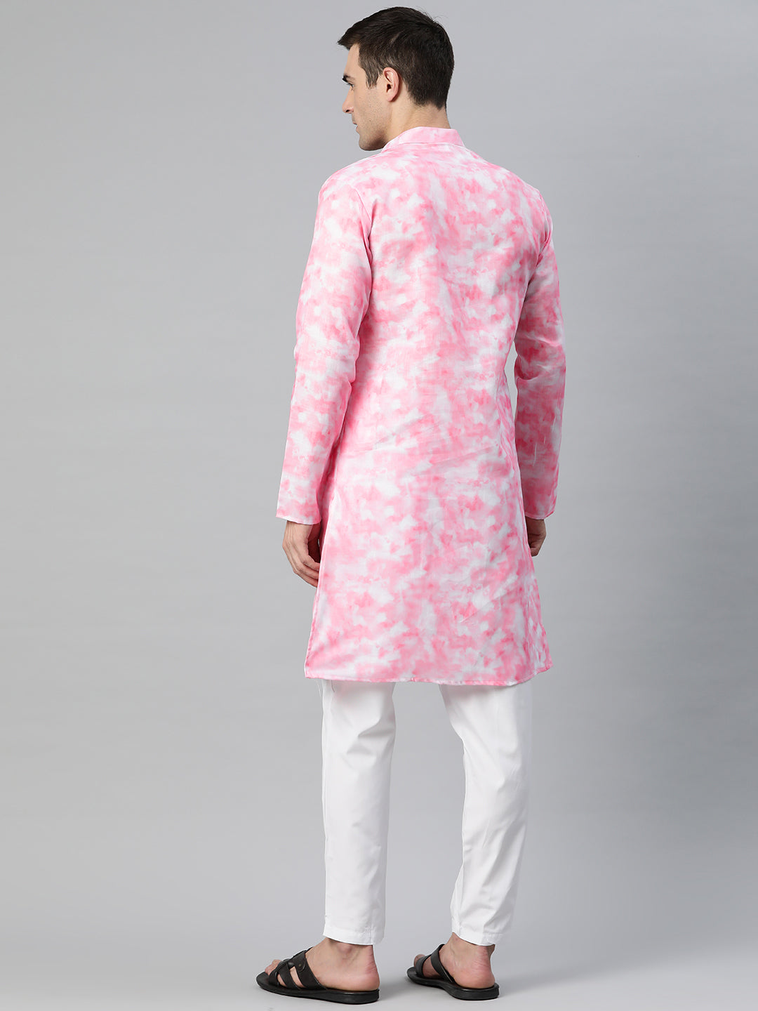 Luxrio Kurta for men Cotton Blend Long Printed Straight Fit Pink