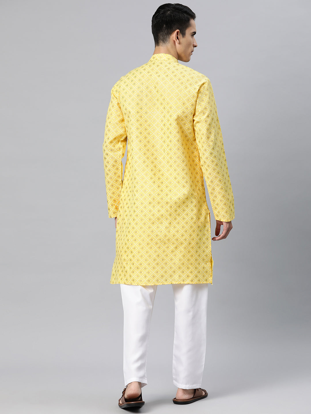 Luxrio Kurta for men Cotton Blend Long Printed Straight Fit Yellow