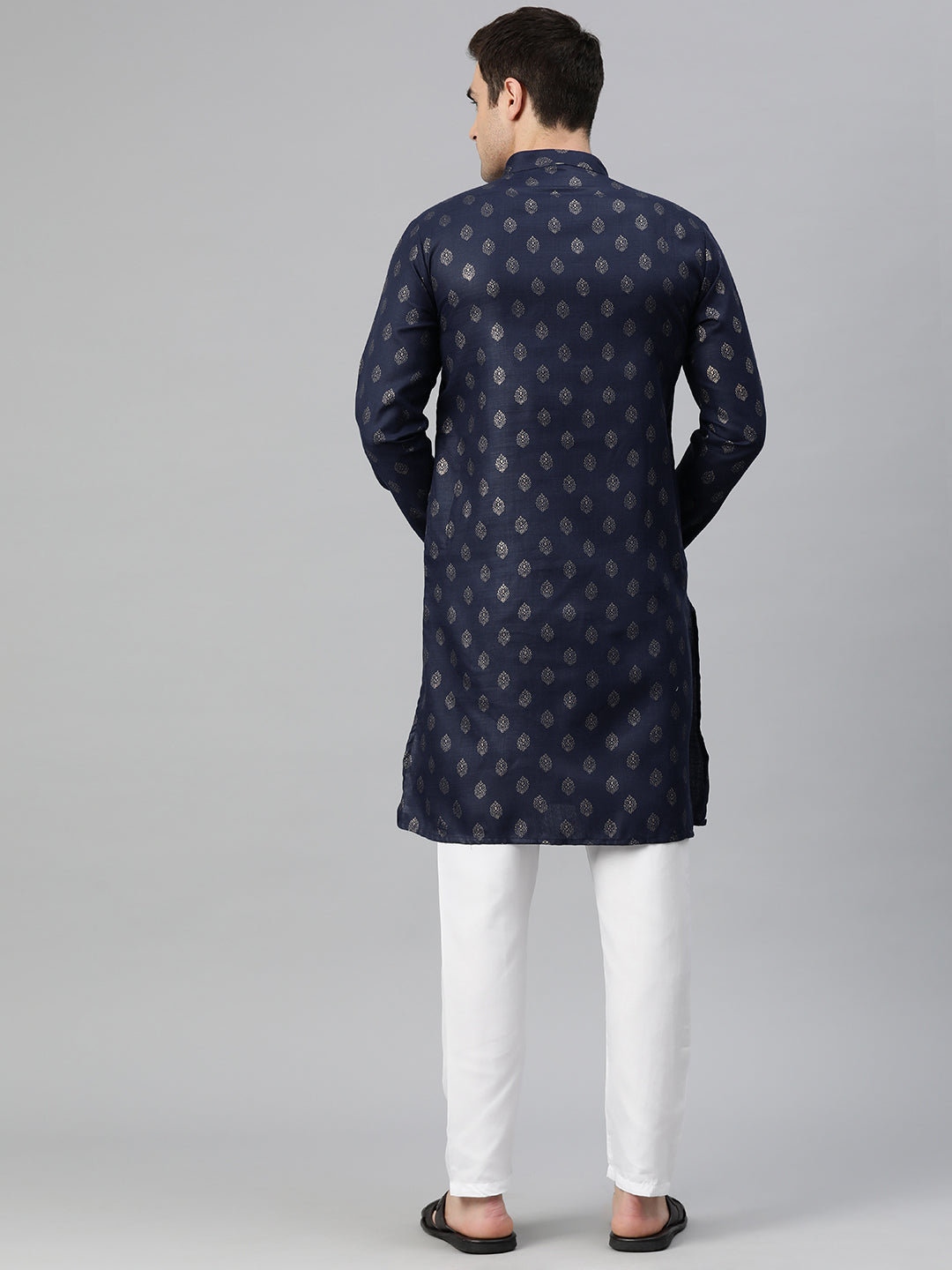 Luxrio Kurta for men Cotton Blend Long Printed Straight Fit Blue