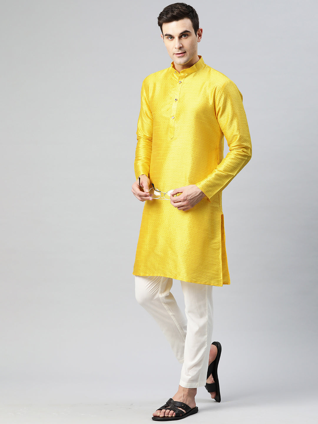 Luxrio Kurta for men Cotton Blend Long Printed Straight Fit Yellow